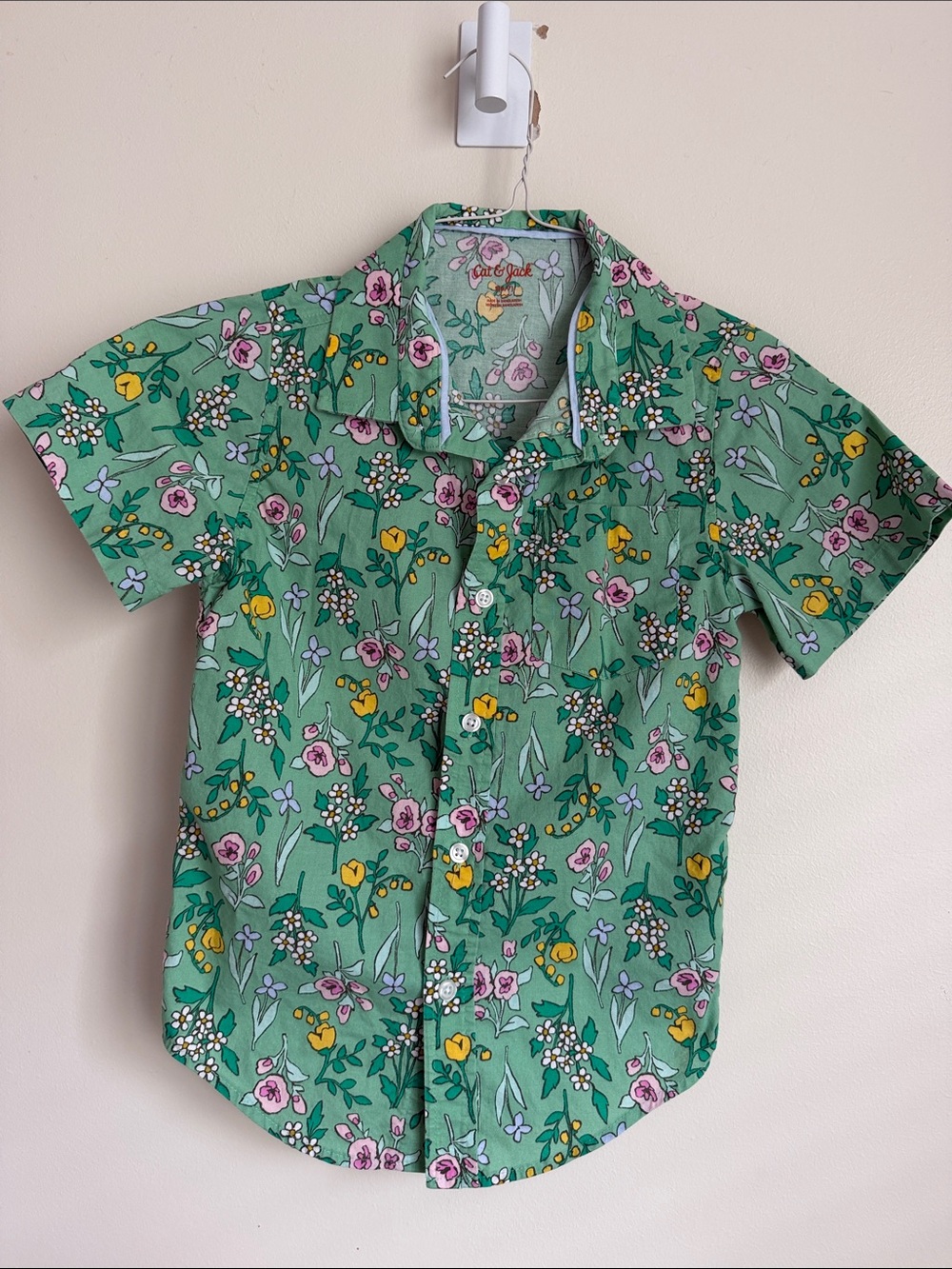 Cat & Jack Boys / Unisex Green Floral Short-Sleeve Button-Down Shirt 100 cotton